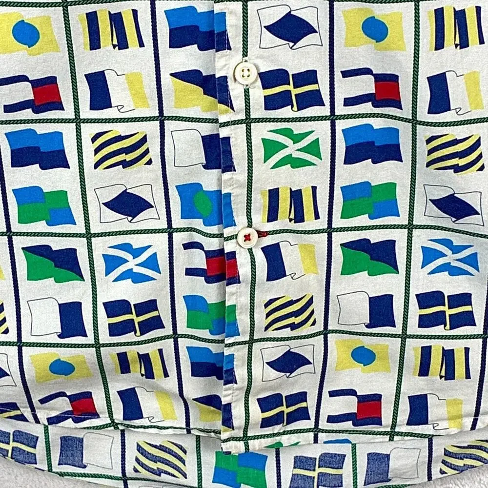 VTG Tommy Hilfiger Camp Shirt Mens XXL Multicolor Nautical Flag AOP Preppy Beach